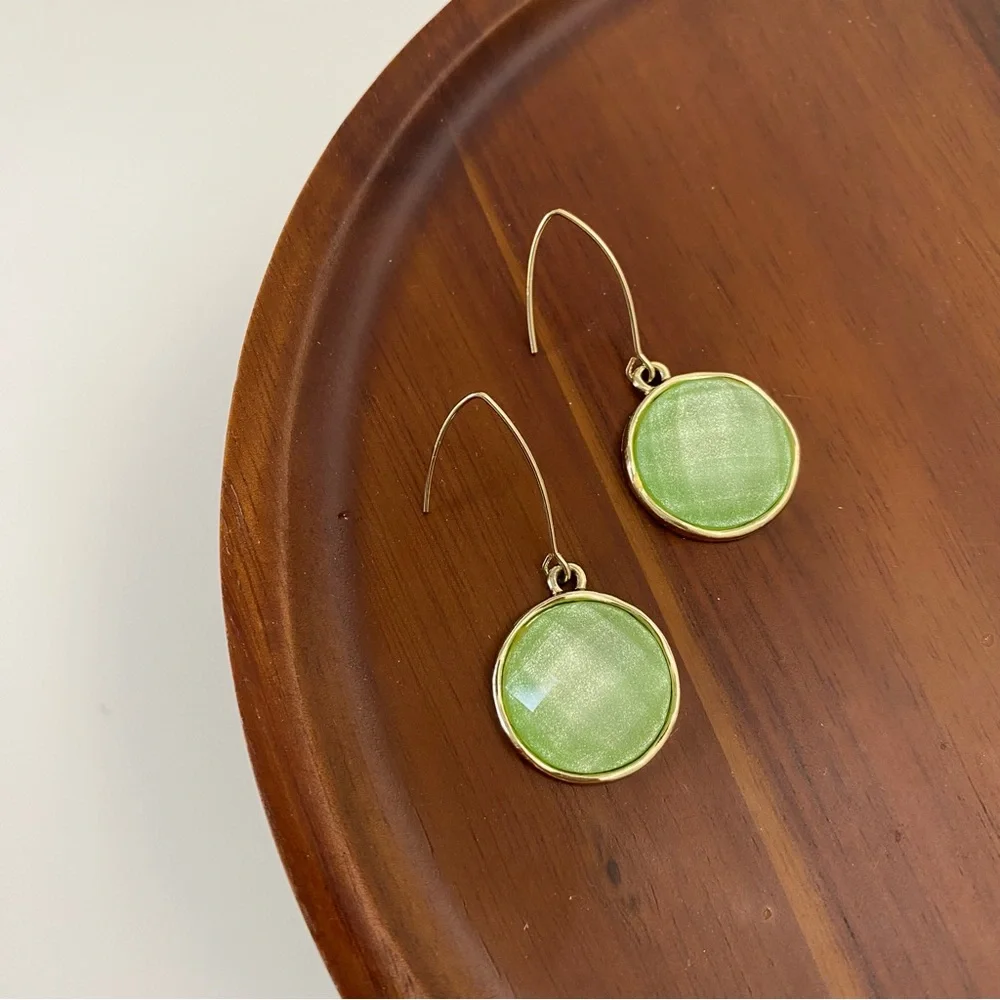 4/$15 Green Faceted Round Stone Drop Earrings